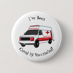 Cute red ambulance van cartoon 6 cm round badge