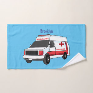 Cute red ambulance van cartoon bath towel set