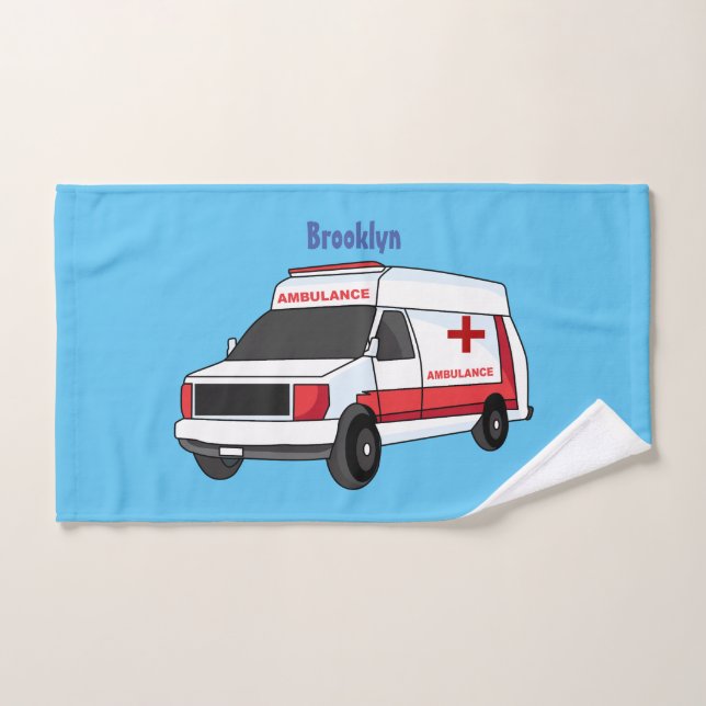 Cute red ambulance van cartoon bath towel set (Hand Towel)