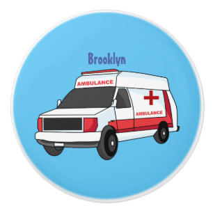 Cute red ambulance van cartoon ceramic knob