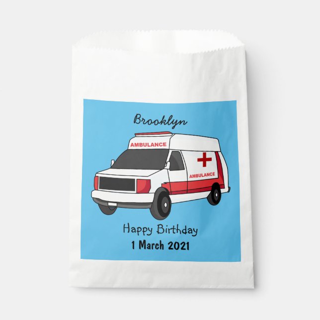 Cute red ambulance van cartoon favour bags (Front)