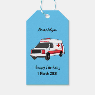 Cute red ambulance van cartoon  gift tags