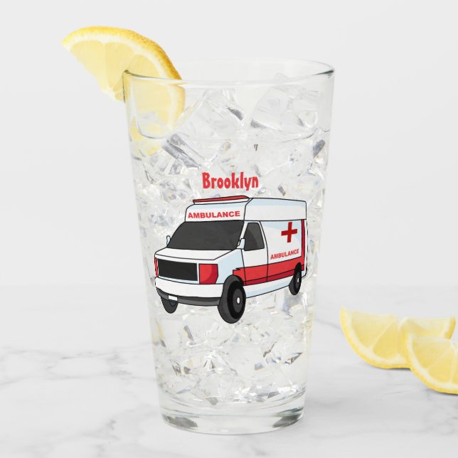 Cute red ambulance van cartoon glass (Front Ice)