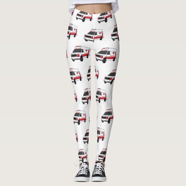 Cute red ambulance van cartoon leggings (Front)
