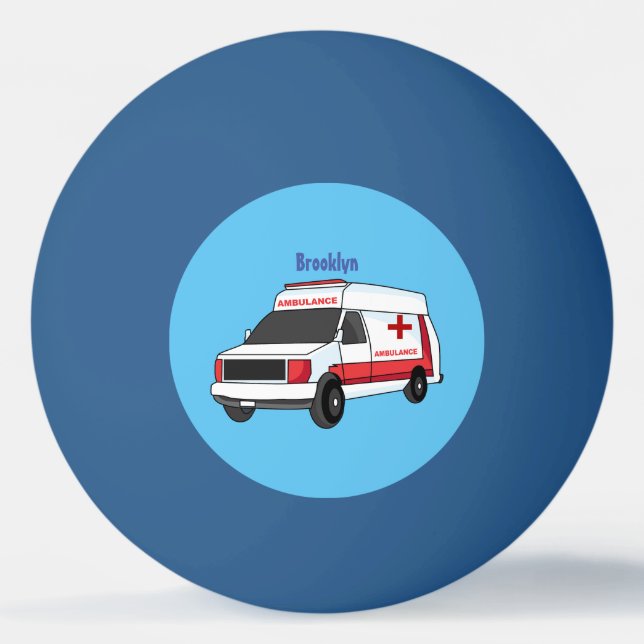 Cute red ambulance van cartoon ping pong ball (Front)