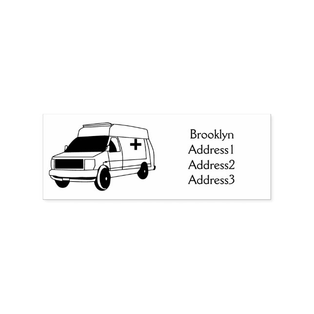 Cute red ambulance van cartoon  rubber stamp (Imprint)