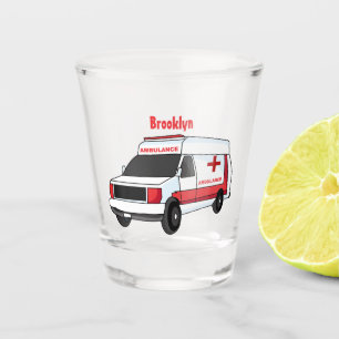 Cute red ambulance van cartoon shot glass