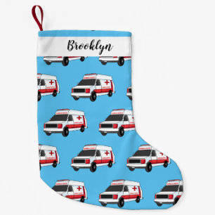 Cute red ambulance van cartoon small christmas stocking