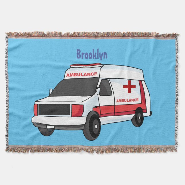 Cute red ambulance van cartoon throw blanket (Front)