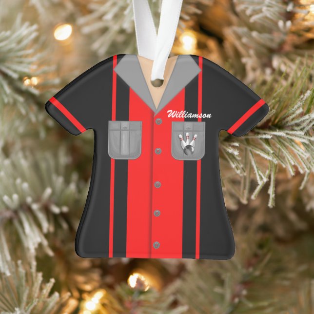 Cute Red and Black Bowling Shirt Ornament (Tree)