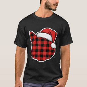 Cute Red And Black Buffalo Plaid Cat Christmas San T-Shirt