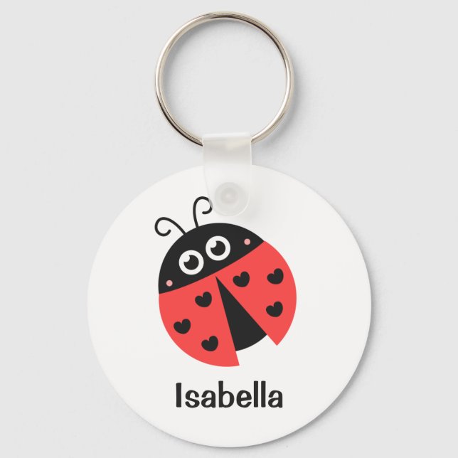 Cute Red and Black Ladybug with hearts for Girls Key Ring (Front)