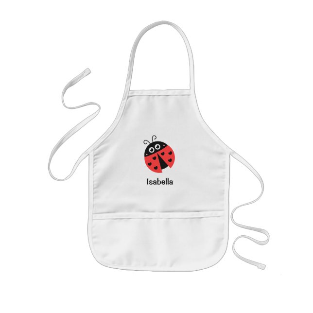 Cute Red and Black Ladybug with Hearts for Girls Kids Apron (Front)