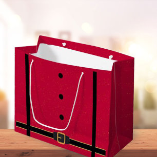 Cute Red And Black Santa Belt Christmas Large Gift Bag