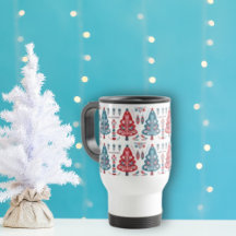 Cute Red and Blue Christmas Tree Nordic Pattern