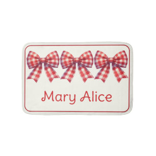 Cute Red and Cream Gingham Bow Bath Mat