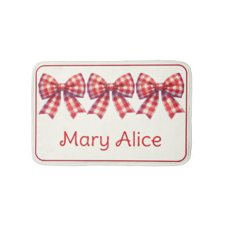 Cute Red and Cream Gingham Bow Bath Mat