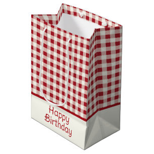 Cute Red and Cream Gingham Bow Medium Gift Bag