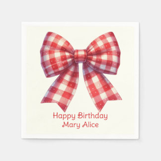Cute Red and Cream Gingham Bow Napkin
