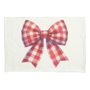 Cute Red and Cream Gingham Bow Pillowcase