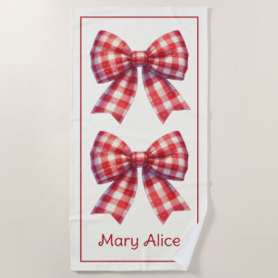 Cute Red and Cream Gingham Bows Beach Towel