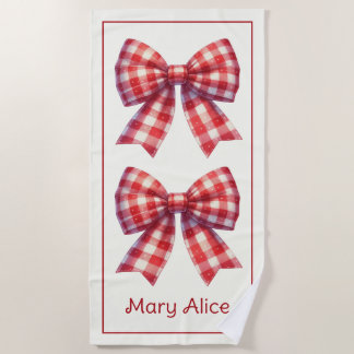 Cute Red and Cream Gingham Bows Beach Towel