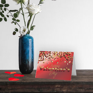 Cute Red And Gold Striped Hearts Valentine's Day Holiday Card