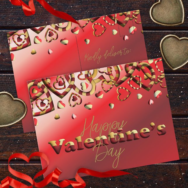 Cute Red And Gold Striped Hearts Valentine's Day Postcard (Creator Uploaded)