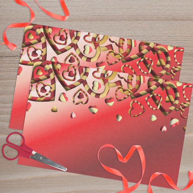 Cute Red And Gold Striped Hearts Valentine's Day Tissue Paper (Creator Uploaded)