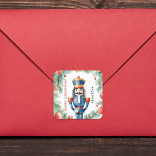 Cute Red And Green Christmas Nutcracker Watercolor Square Sticker