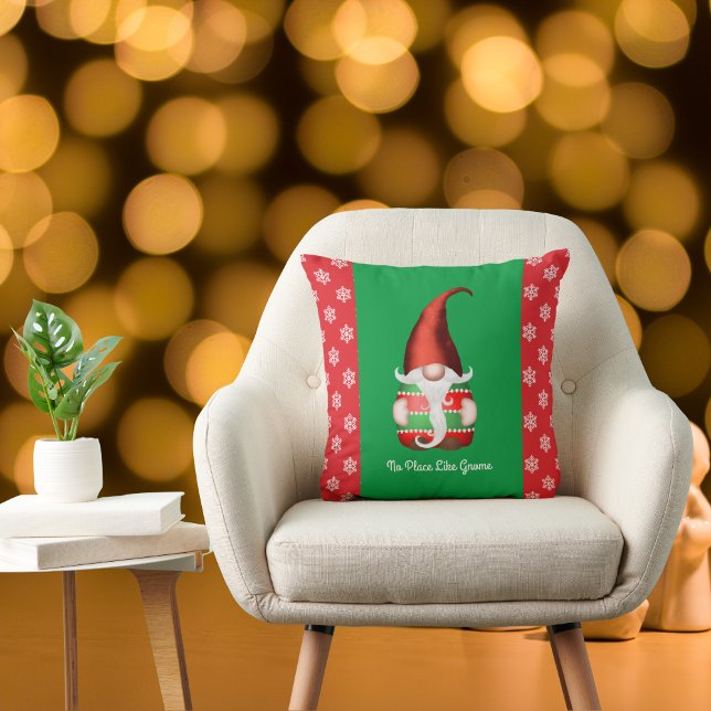 Cute Red and Green Gnome - No Place Like Gnome  Cushion (Creator Uploaded)