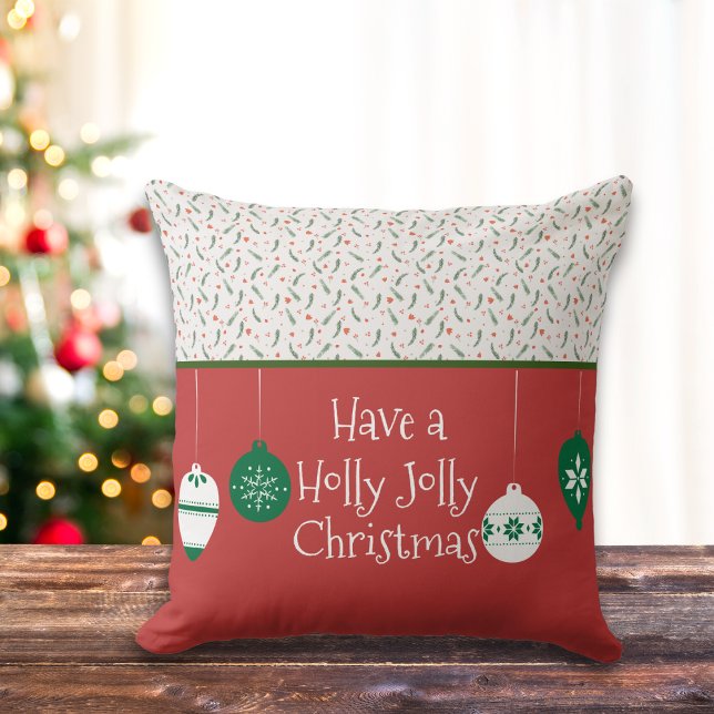 Cute Red and Green Holly Jolly Ornament Cushion (Creator Uploaded)