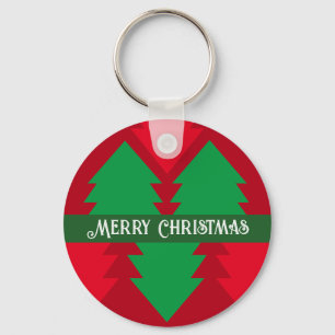 Cute Red and Green Merry Christmas Tree Holiday  Key Ring