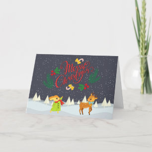 Cute Red and Green Pastel  Holiday Card