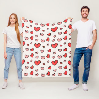 Cute Red and Pink Hand-Drawn Hearts Pattern Fleece Blanket