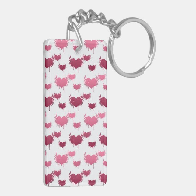 Cute Red and Pink Hearts with Wings Key Ring (Back Left)