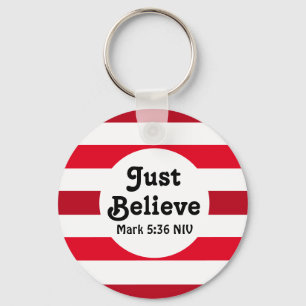 Cute Red and White Believe Merry Christmas Key Ring