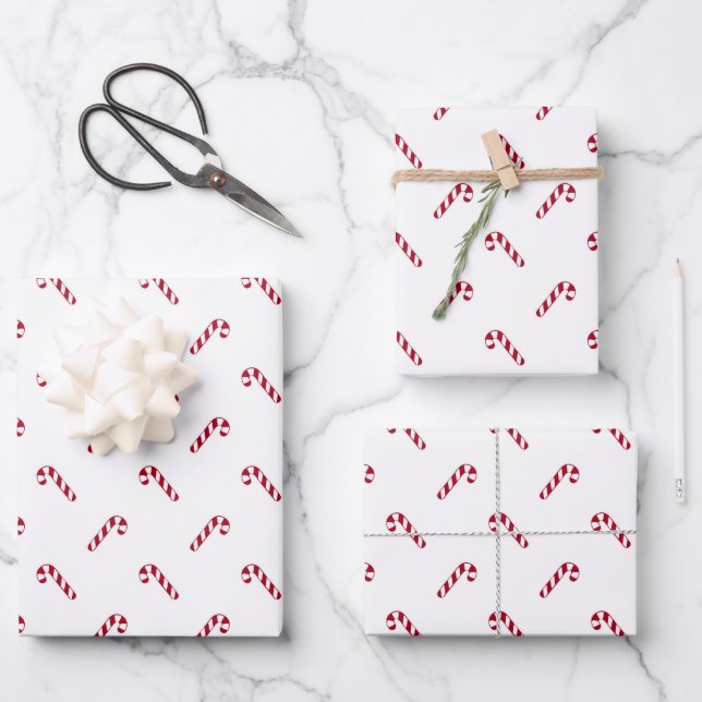 Cute red and white candy cane pattern Christmas Wrapping Paper Sheet (Front)