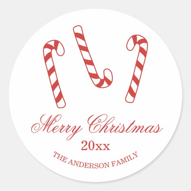 Cute Red and White Candy Canes Christmas  Classic Round Sticker (Front)