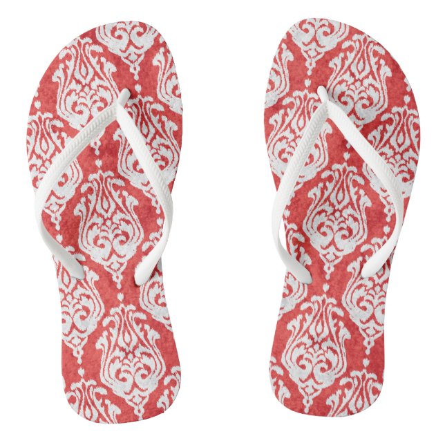 Cute red and white damask ikat tribal patterns jandals (Footbed)