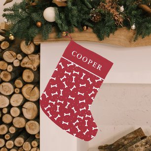 Cute Red and White Dog Bone Pattern Personalised Small Christmas Stocking
