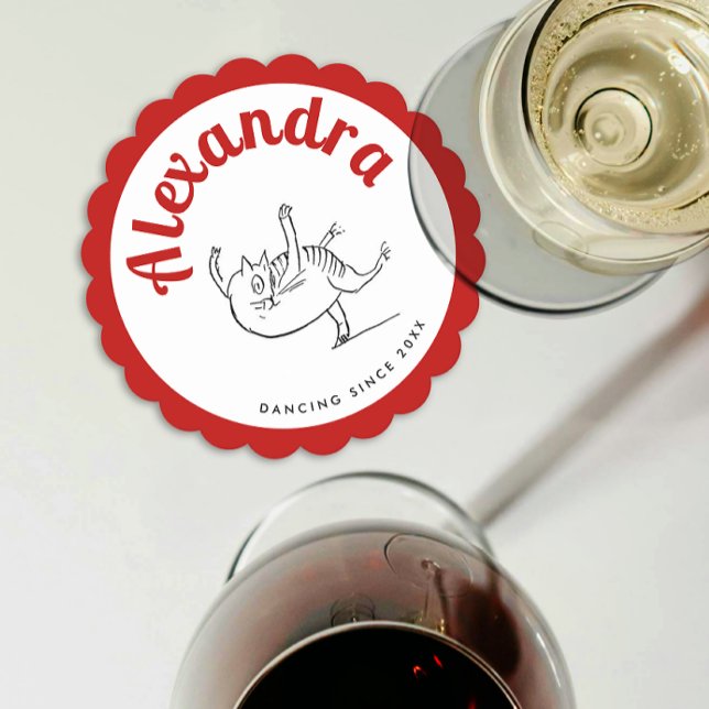 Cute Red And White Edward Lear Cat Dance Party Paper Coaster (Creator Uploaded)