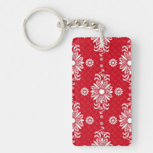 Cute Red and White Floral Pattern Key Ring