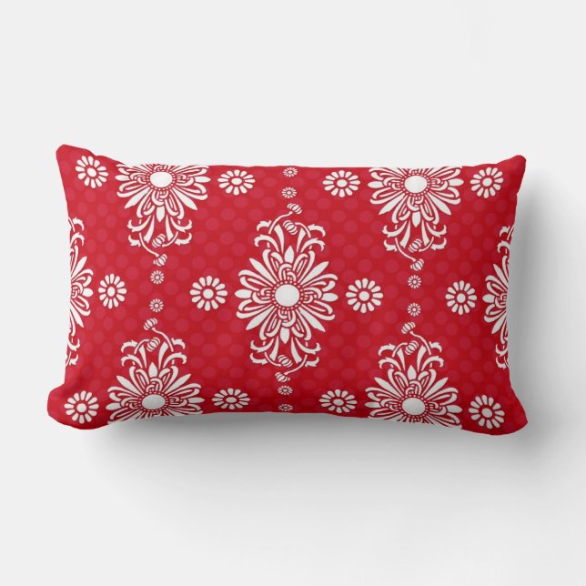 Cute Red and White Floral Pattern Lumbar Cushion (Front)