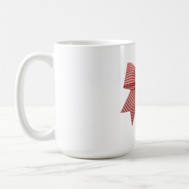 Cute Red and White Gingham Plaid Ribbon Bow  Coffee Mug (Left)