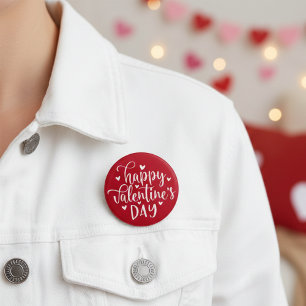 Cute Red and White Happy Valentine's Day  7.5 Cm Round Badge