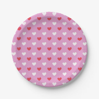 Cute Red and White Heart Paper Plate