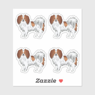 Cute Red And White Phalène Dog Cartoon Drawings
