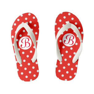 Cute Red and White Polka Dots Monogram Kid's Jandals
