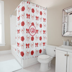 Cute Red and White Ribbon   White Background Shower Curtain